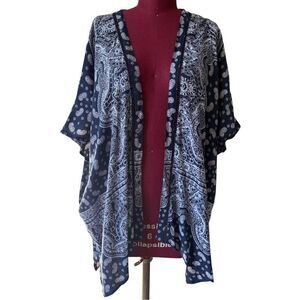 NEW Angie Shawl Kimono Cover-up Paisley Navy size M Boho